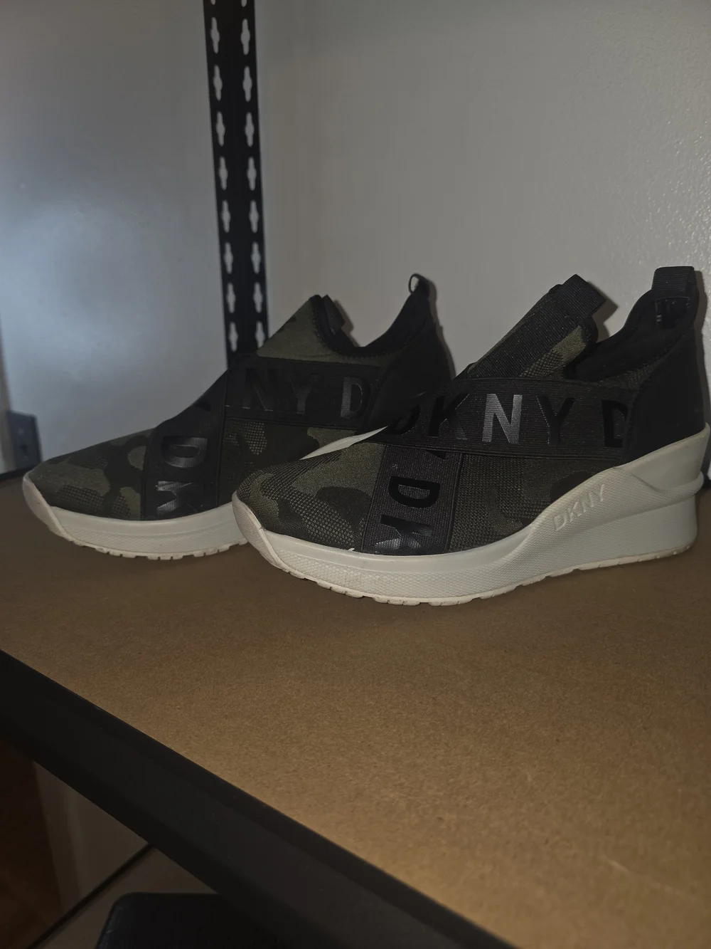 DKNY Black Camouflage Slip-On Wedge Sneakers